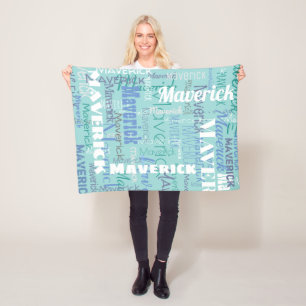 Long Name Graffiti Pattern Typography Blue Teal Fleece Blanket