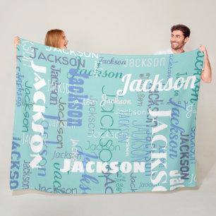 Long Name Graffiti Pattern Typography Blue Teal LG Fleece Blanket