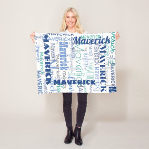 Long Name Graffiti Pattern Typography Blue White Fleece Blanket