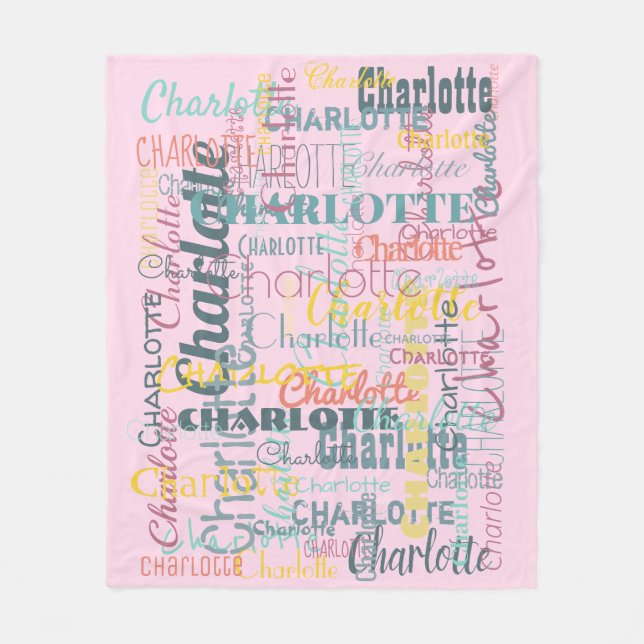 Long Name Pattern Typography Pink baby Fleece Blanket (Front)