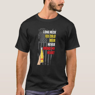 Long Neck Ice Cold Beer Vintage Drinking   Us Flag T-Shirt