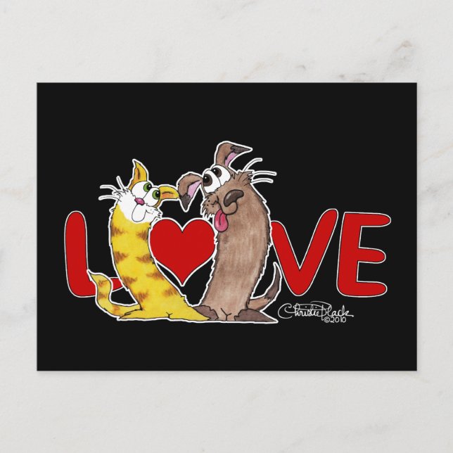 Long on Love-Cat and Dog Postcard (Front)