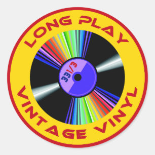 Long Play Vintage Vinyl 33 1/3 Classic Round Sticker