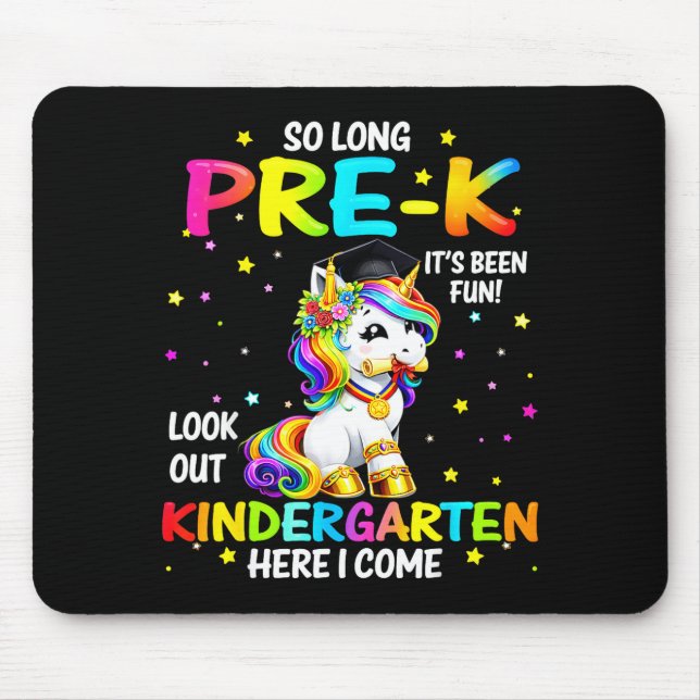 Long Pre-K Kindergarten Here Come Unicorn Mouse Mat (Front)