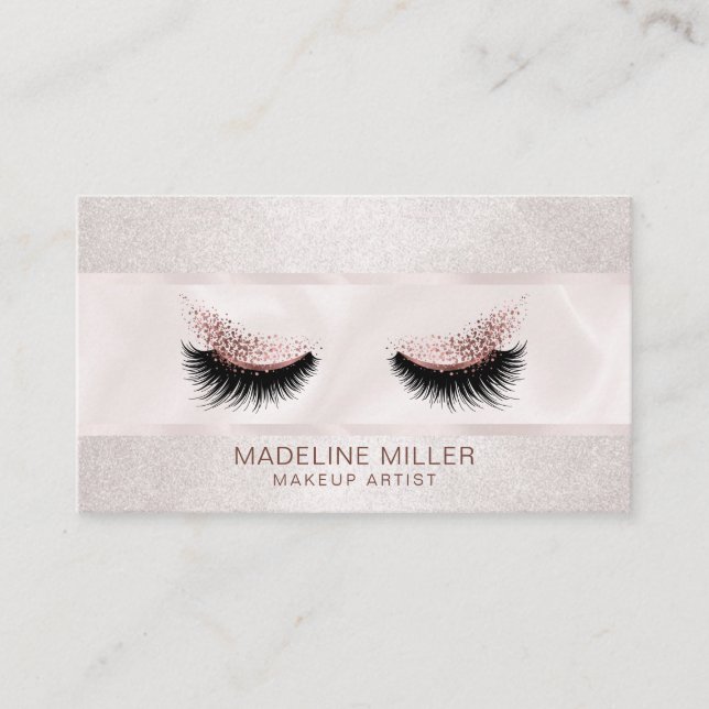 Long Rose Gold Glittering Lashes Makeup Artist Eye Business Card (Front)