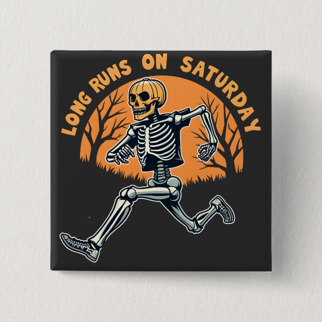 Long Runs On Saturday Spooky Skeleton Running 15 Cm Square Badge (Front)