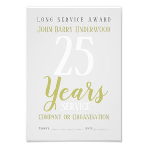 Long Service Award Certificate Photo Print