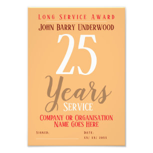 Long Service Award Certificate Photo Print