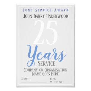 Long Service Award Certificate Photo Print
