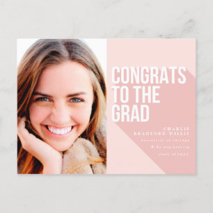 LONG SHADOW CONGRATS TO THE GRAD BLUSH PINK POSTCARD