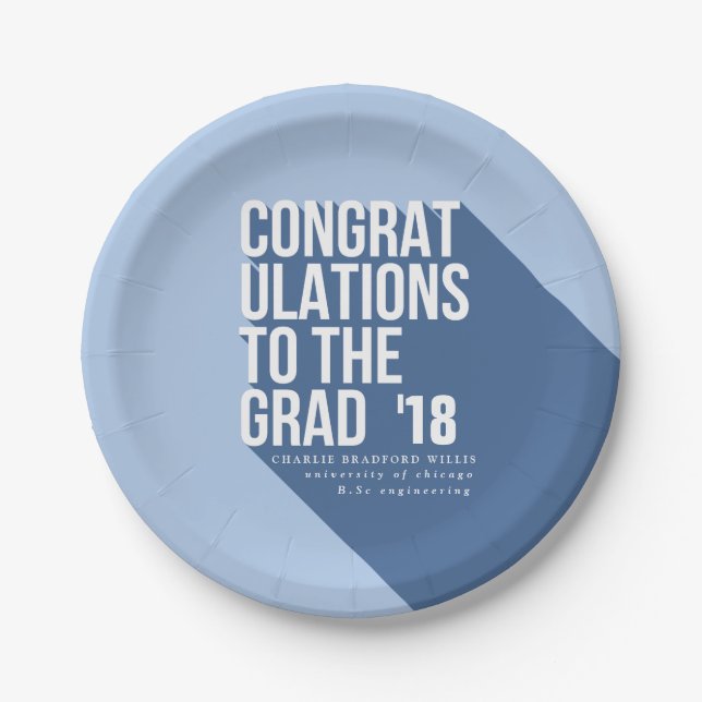 LONG SHADOW CONGRATS TO THE GRAD PAPER PLATE (Front)