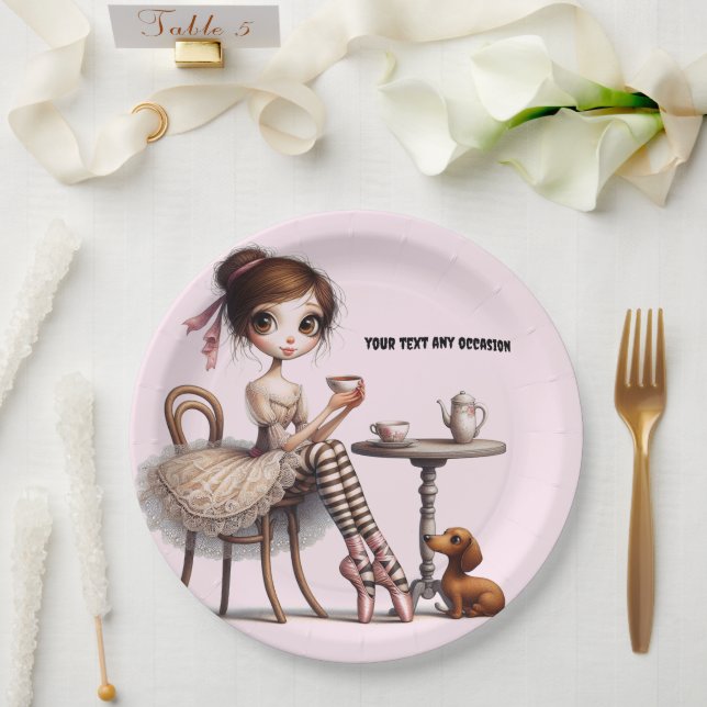 Long Skinny Wide Eyed Primitive Girl Paper Plate (Wedding)