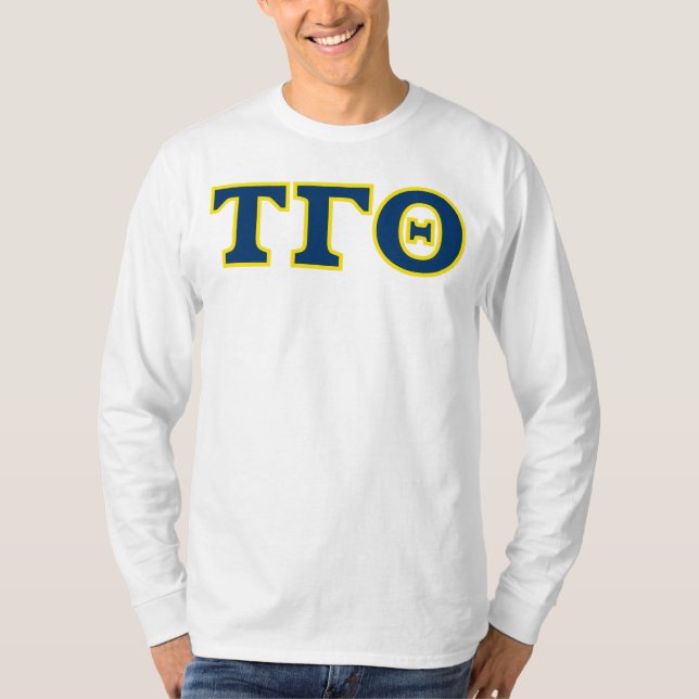 Long Sleeve Letters Tee - White with Navy/Yellow (Front)