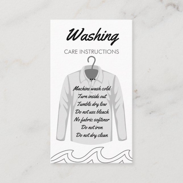 Long Sleeve Neck Shirt Washing Care Instruction Business Card (Front)