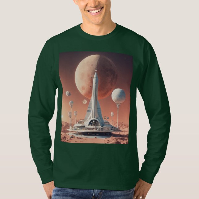 Long Sleeve Retro-Futuristic Moon Base Tee (Front)