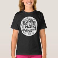Long sleeve T shirt white peace in multi languages
