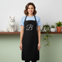 Long Solid Black Monogrammed Apron
