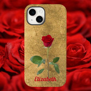 Long Stem Rose on Bronze-Look Background iPhone 14 Case