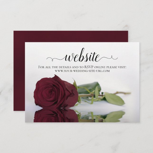 Long-Stemmed Burgundy Rose Elegant Wedding Website Enclosure Card (Front/Back)