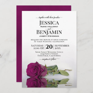 Long-Stemmed Cassis Purple Rose Elegant Wedding Invitation
