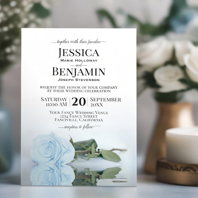 Long-Stemmed Dusty Blue Rose Elegant Wedding Invitation (Creator Uploaded)