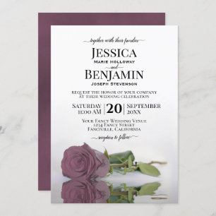 Long-Stemmed Dusty Mauve Rose Elegant Wedding Invitation