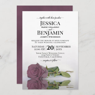 Long-Stemmed Dusty Mauve Rose Elegant Wedding Invitation