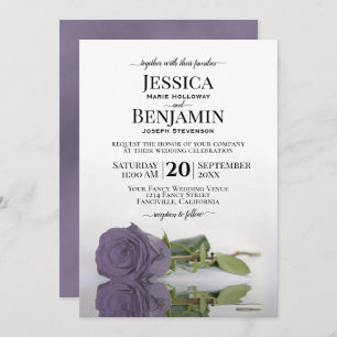 Long-Stemmed Dusty Purple Rose Elegant Wedding Invitation