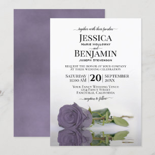 Long-Stemmed Dusty Purple Rose Elegant Wedding Invitation