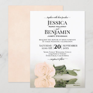 Long Stemmed Peach Orange Rose Elegant Wedding Invitation