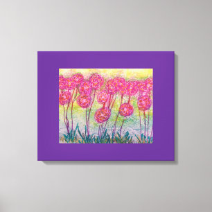 Long Stemmed Pink Flowers Metal Wall Art