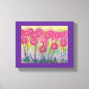 Long Stemmed Pink Flowers Metal Wall Art