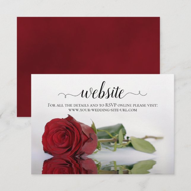 Long-Stemmed Red Rose Elegant Wedding Website Enclosure Card (Front/Back)