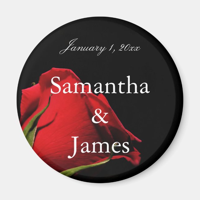 Long Stemmed Red Rose Personal Wedding Magnet (Front)
