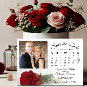 Long Stemmed Red Rose Wedding Calendar & Photo Save The Date