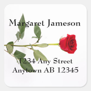 Long Stemmed Red Rose Wedding Return Address Label