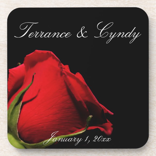Long Stemmed Red Roses Personal Wedding Coaster (Front)