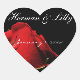 Long Stemmed Red Roses Personalised Wedding Heart Sticker