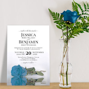 Long-Stemmed Sky Blue Rose Elegant Wedding Invitation