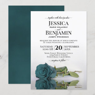 Long-Stemmed Teal Turquoise Rose Elegant Wedding Invitation