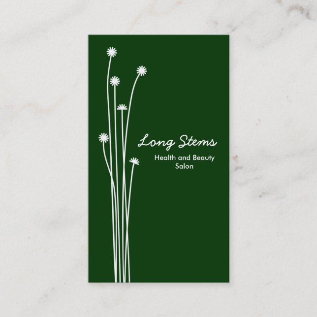 Long Stems - Dark Green and White Business Card (Front)