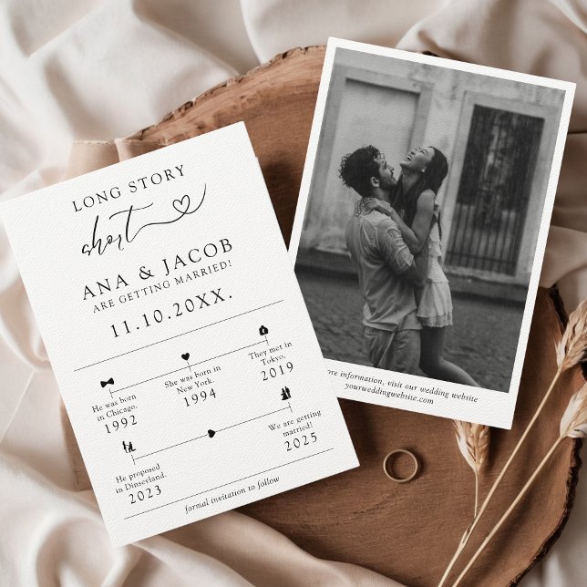 Long Story Short Relationship Timeline Infographic Save The Date (Long Story Short Minimalist Relationship Timeline Infographic Save the Date with Photo Elegant)