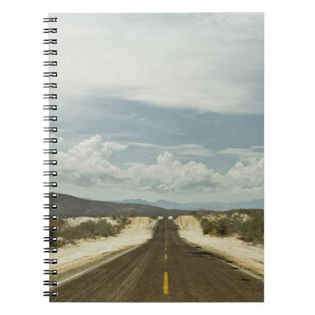 Long Straight Road Through Mexican Baja Landscape Notebook (Front)