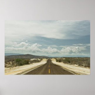 Long Straight Road Through Mexican Baja Landscape Poster