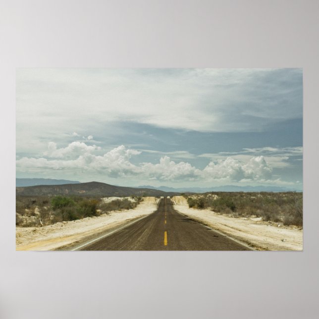 Long Straight Road Through Mexican Baja Landscape Poster (Front)