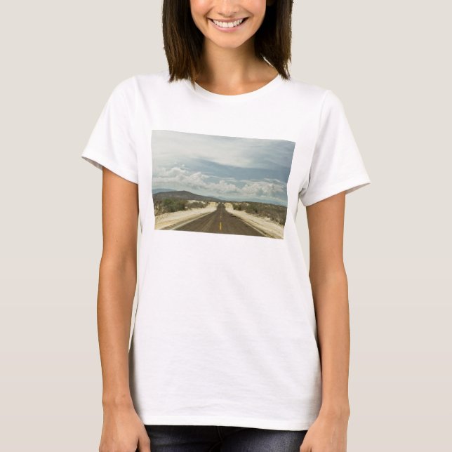 Long Straight Road Through Mexican Baja Landscape T-Shirt (Front)