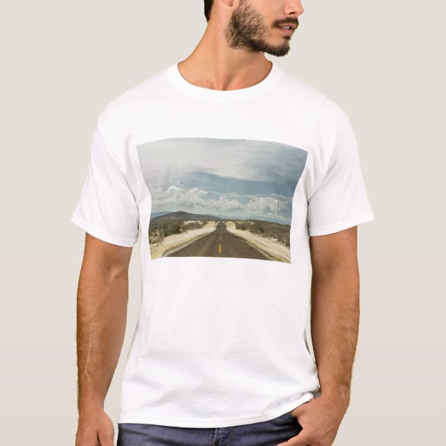 Long Straight Road Through Mexican Baja Landscape T-Shirt (Front)