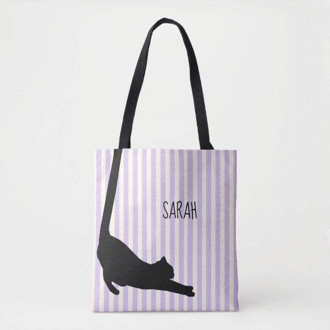 Long Tail Black Cat All Over Print Tote Bag (Front)