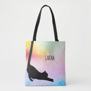 Long Tail Black Cat Personalised Tote Bag
