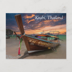 Long tail boat at sunset, Krabi, Thailand Holiday Postcard